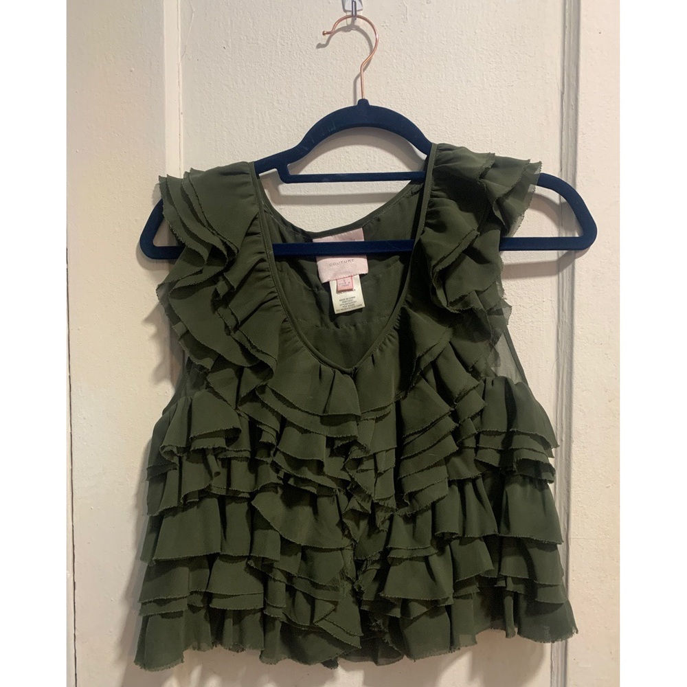 Navy green ruffles top